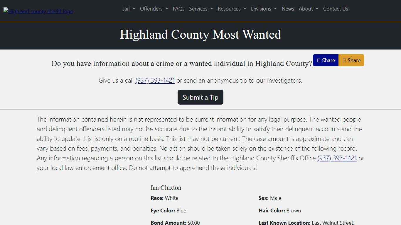 Most Wanted Highland County Sheriff's Office