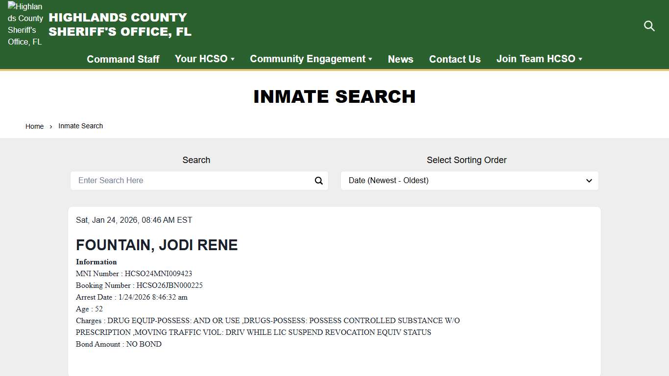 Inmate Search Highlands County Sheriff’s Office, FL